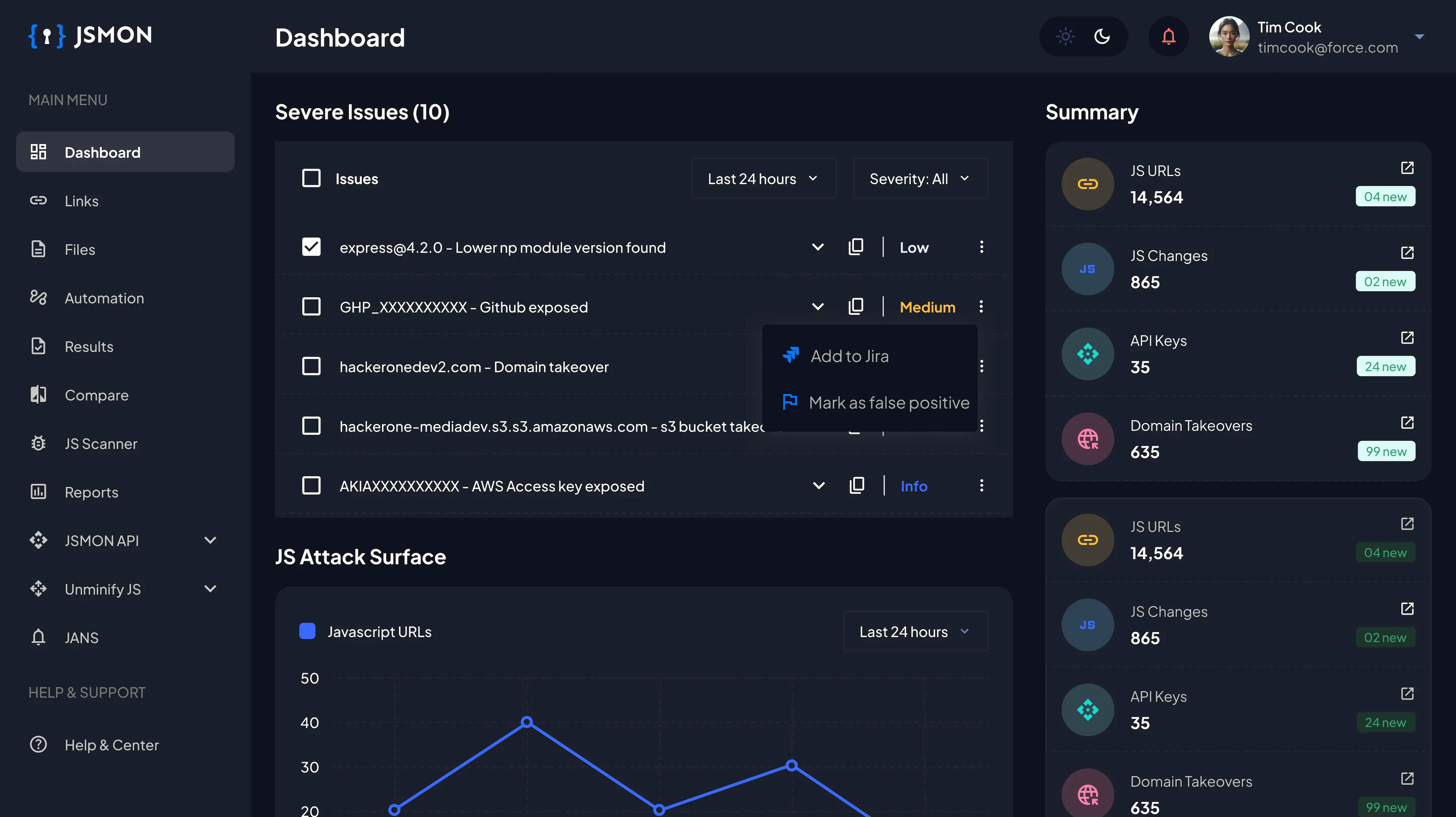 Jsmon Dashboard